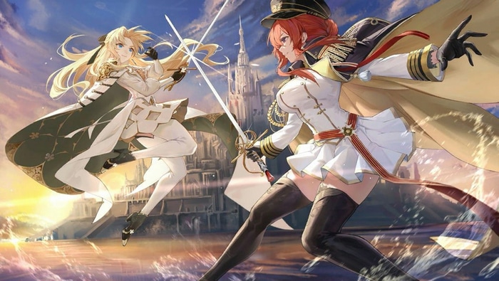 Azur Lane: Two women in military uniforms fighting with swords
