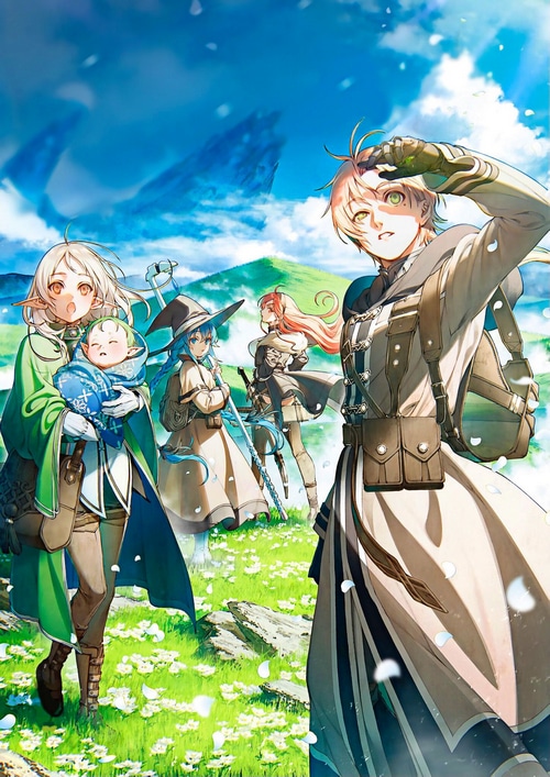 Mushoku Tensei: Rudeus, Eris, and Roxy with a baby