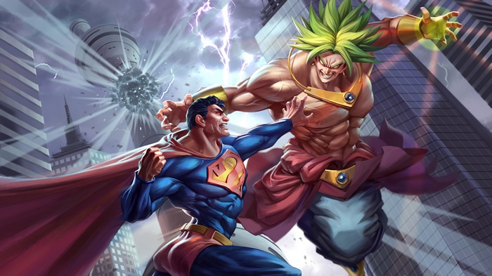4K Superman and Broly Fighting in City