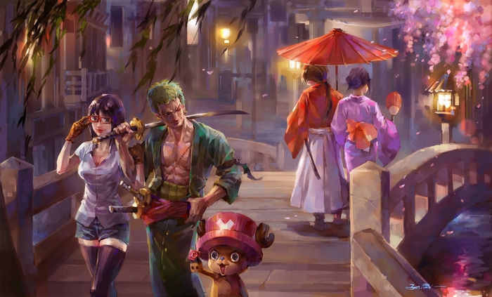 4K One Piece: Zoro, Tashigi, and Chopper in Japan