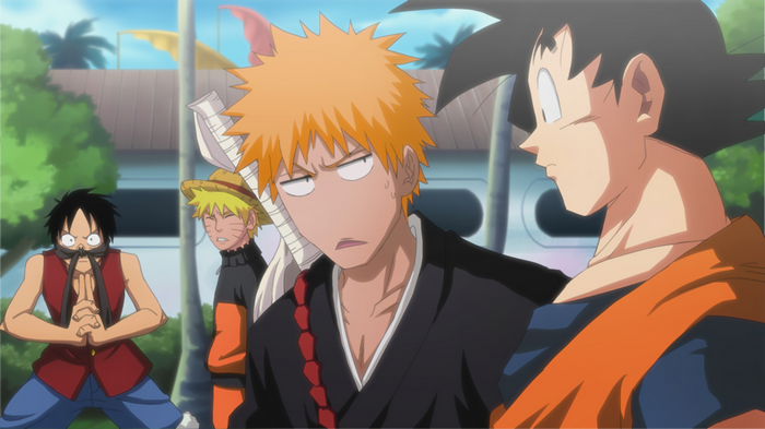 Goku, Ichigo, Naruto, and Luffy Crossover