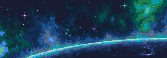 4K Space Pixel Art with Stars and Planet