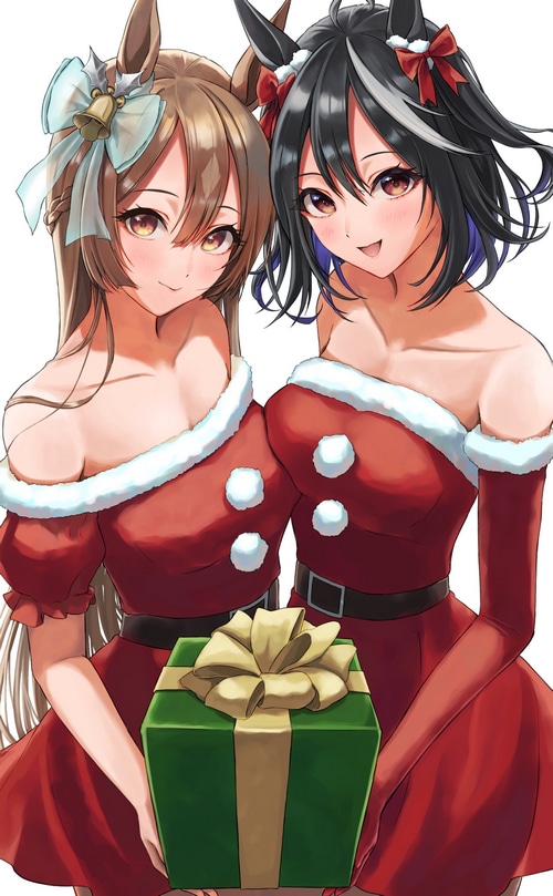 Kitasan Black and Satono Diamond in Christmas Outfits