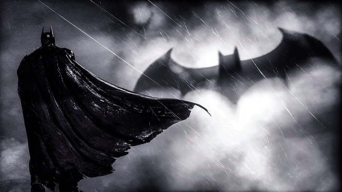 Batman in the Rain with Bat-Signal