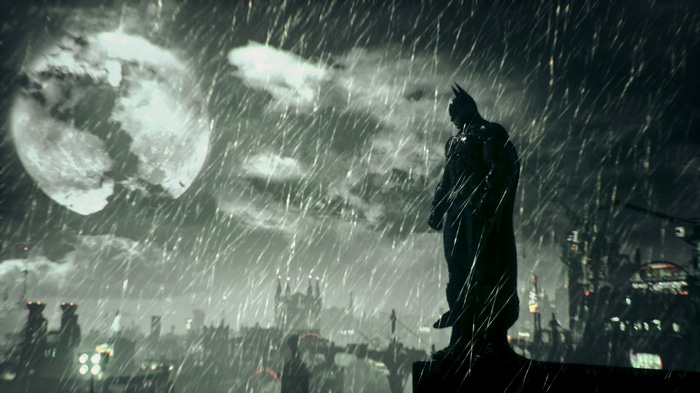 4K Batman in the Rain Over Gotham City