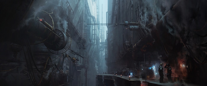 4K Industrial Cityscape with Pipes and Smoke