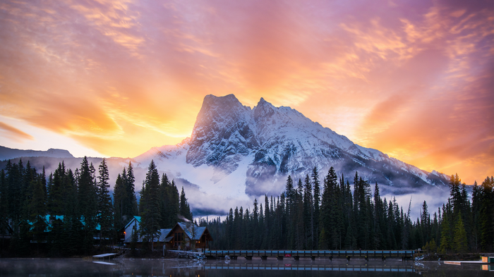 4K Mountain Landscape at Sunset with Lake and Forest
