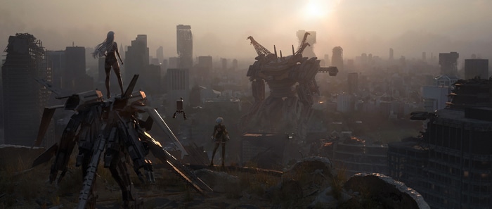 4K Nier: Automata A2 and 2B in ruined city