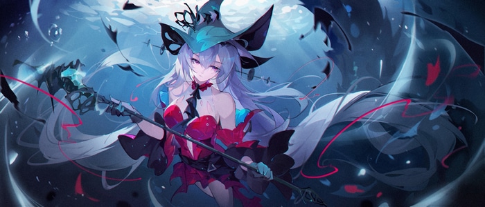 Skadi from Arknights with a staff