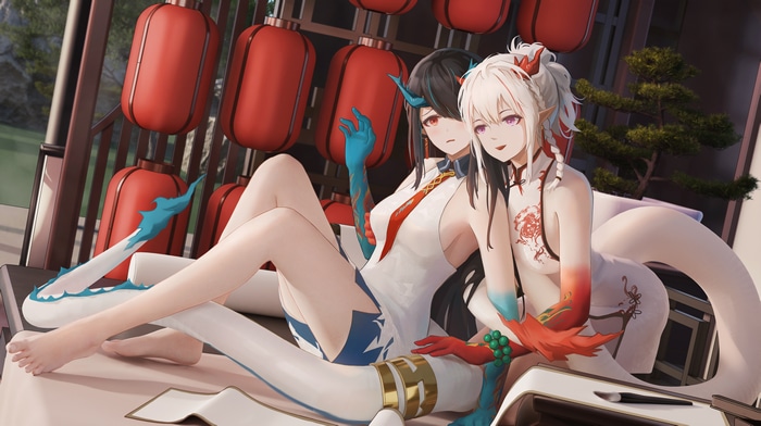 Arknights Nian and Dusk with tails