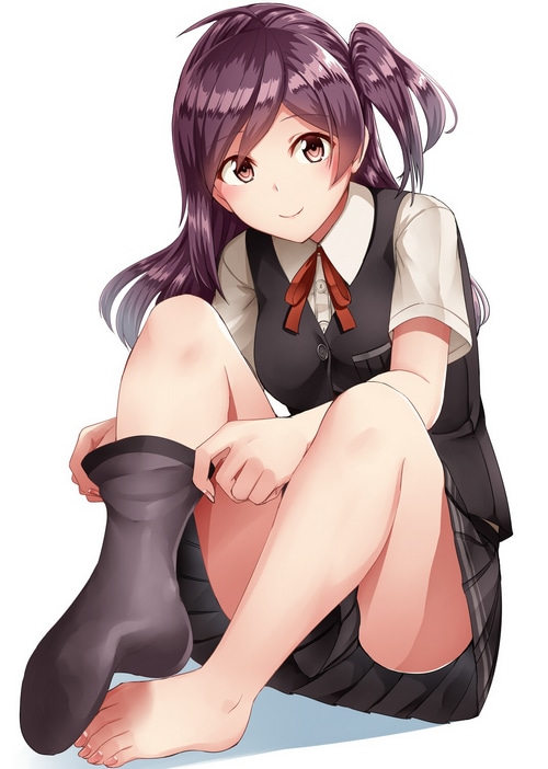 Hagikaze from Kantai Collection putting on socks