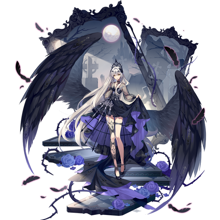 Angel with black wings and crown in a graveyard