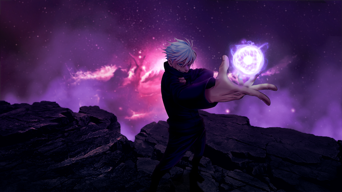Satoru Gojo with a purple energy sphere