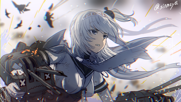 Kantai Collection fan art of Suzutsuki in battle