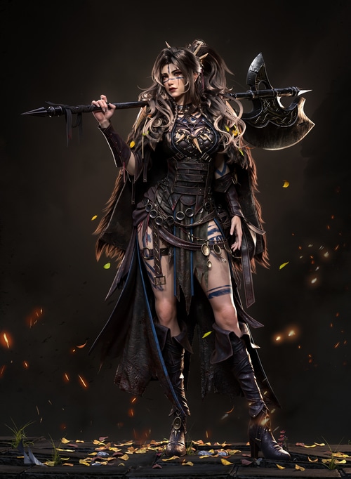 Fantasy woman with axe and dark armor