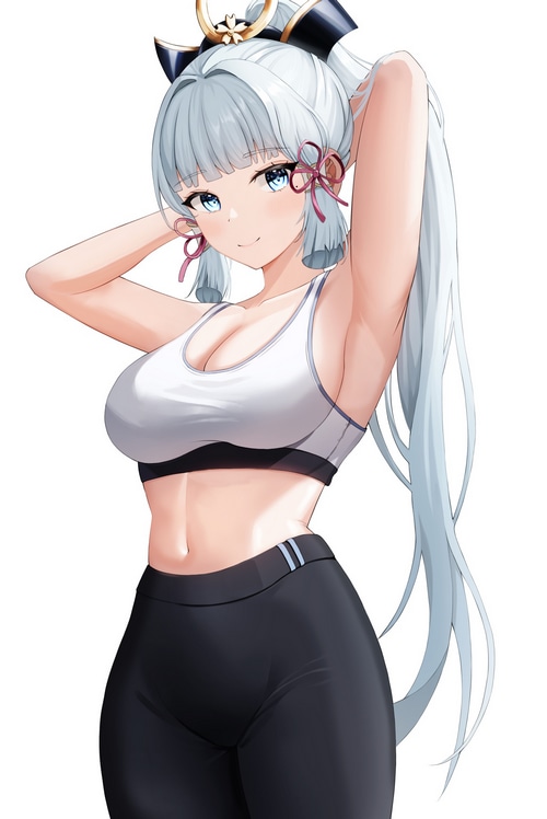 Kamisato Ayaka from Genshin Impact in sports bra and leggings