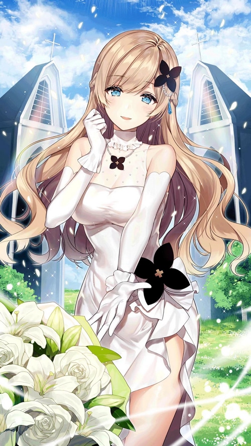 Anime girl in white dress with flowers