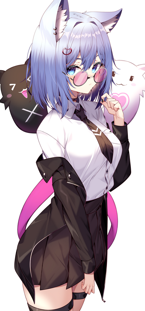 Cat girl with blue hair and glasses