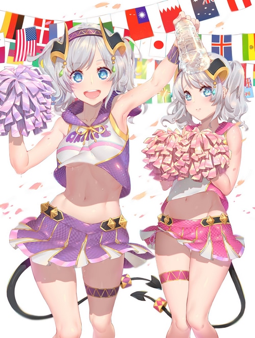 Yori and Akari from Princess Connect! Re:Dive as cheerleaders