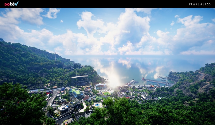 4K DokeV aerial view of a coastal city