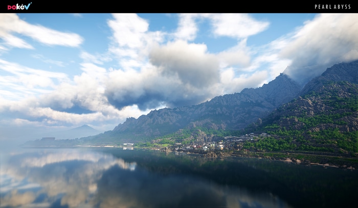 4K DokeV Pearl Abyss Aerial View of Mountains and Sea