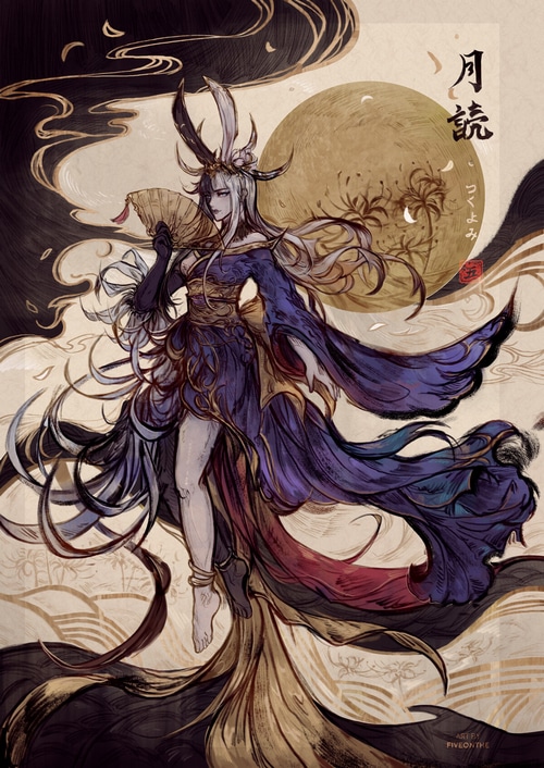 Tsukuyomi from Final Fantasy XIV with a fan