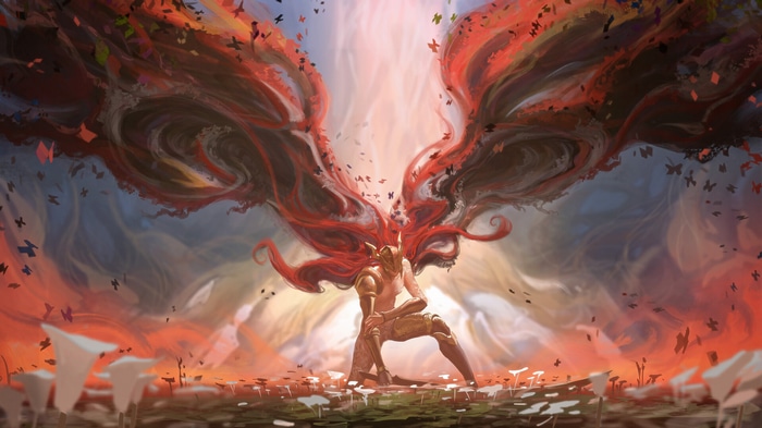 Elden Ring Malenia with red hair and butterflies