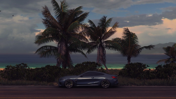 4K BMW car on a tropical road