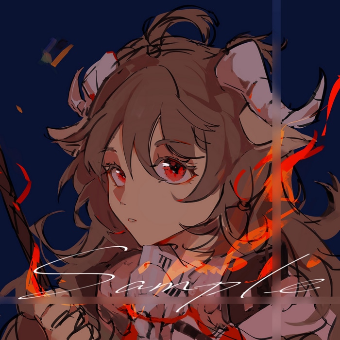Arknights character with red eyes and horns
