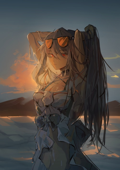 Skadi from Arknights wearing sunglasses