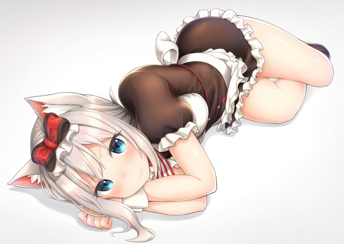 Maid outfit cat girl lying down