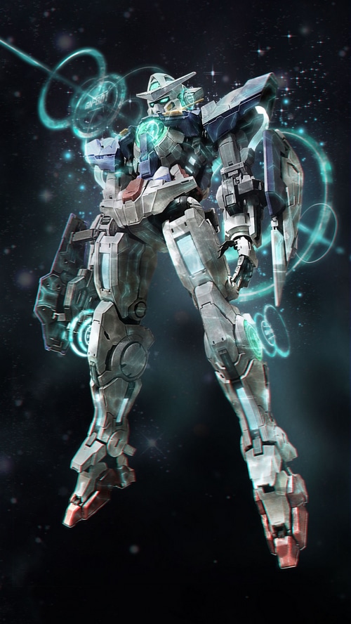 Gundam Exia in Space with Digital Overlays