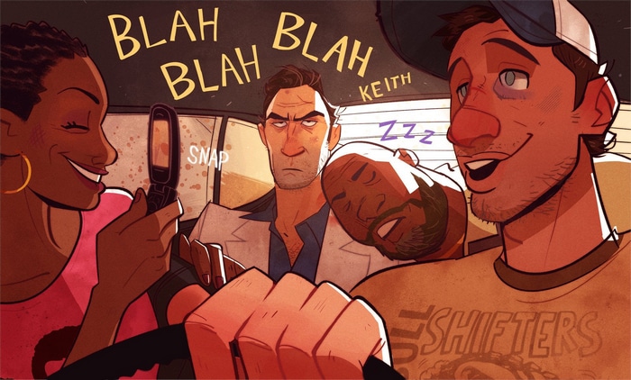 Left 4 Dead 2 characters in a car