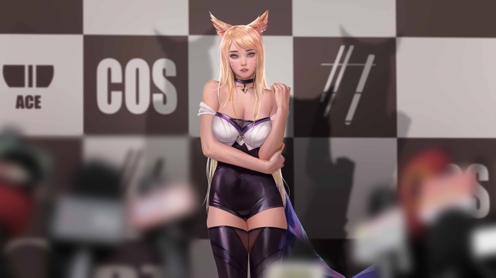 K/DA Ahri fan art with fox ears and tail