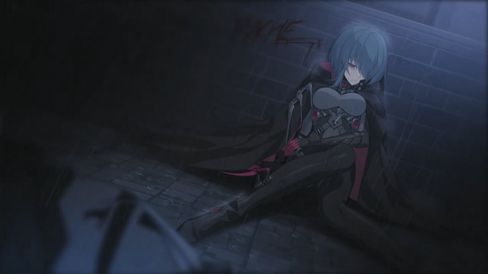 Natasha Cioara from Honkai Impact 3rd sits in a dark alley