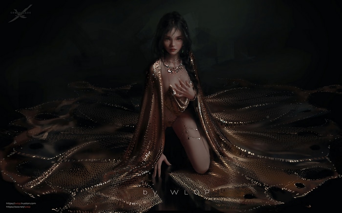 4K Ghostblade woman kneeling in gold