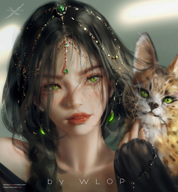 4K Portrait of a Woman with Green Eyes and a Cat