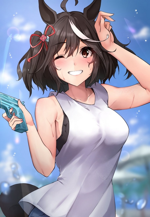Kitasan Black with a water gun