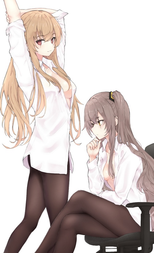 Anime girls in white shirts and black tights