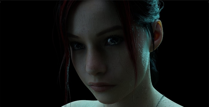 Woman with red streaks in her hair and water drops