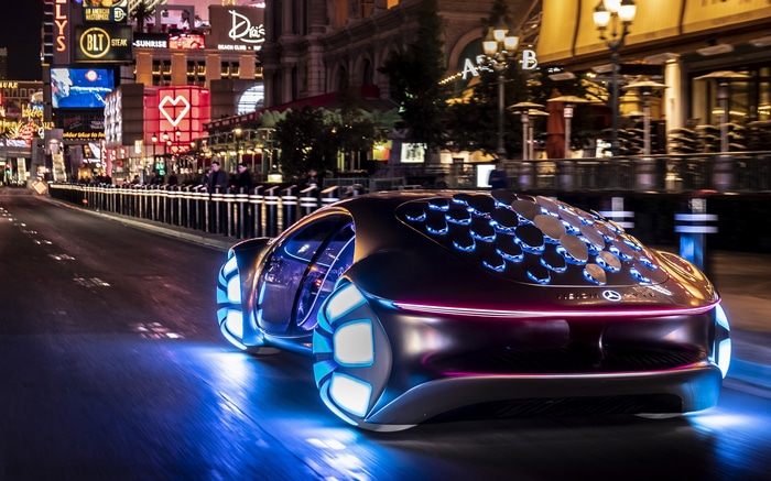 4K Mercedes-Benz concept car on a city street at night