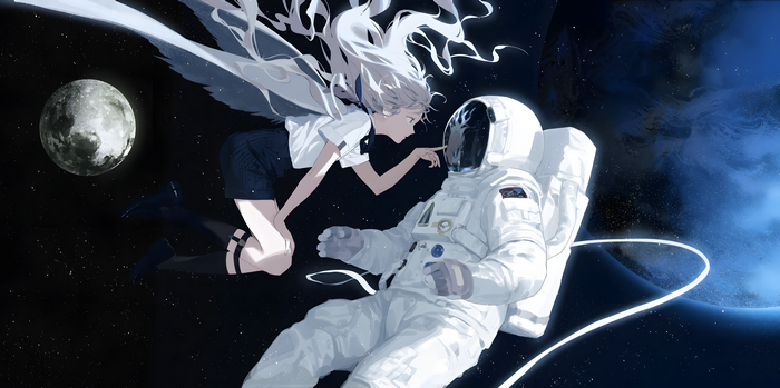 4K Space Scene with Astronaut and Girl