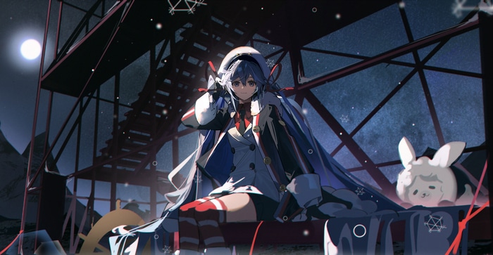 4K anime girl with blue hair and moon