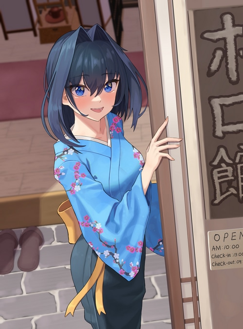 Ouro Kronii in a blue kimono