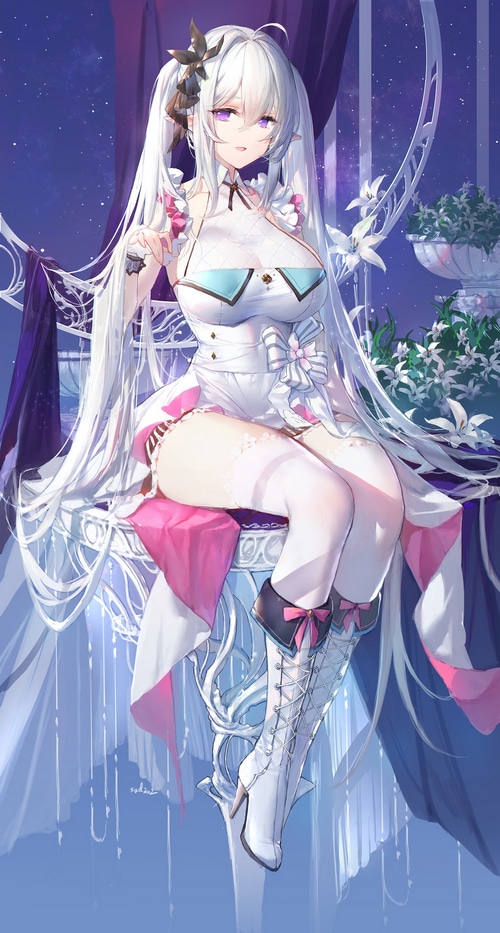 Levia from Closers in a white dress and boots