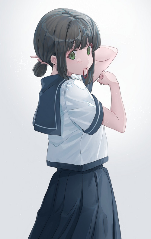 Fubuki from Kantai Collection with blood on her tongue