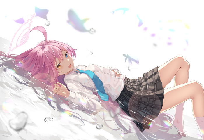 Blue Archive Girl with Pink Hair and Plaid Skirt