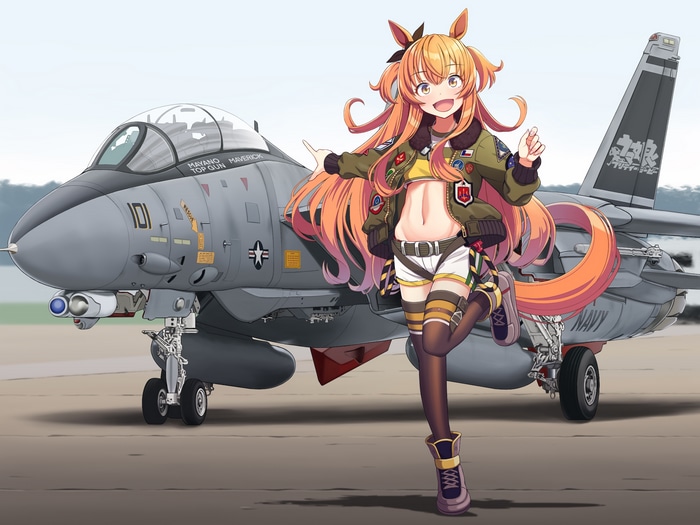 Uma Musume Pretty Derby girl with F-14 Tomcat