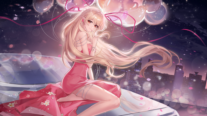Anime girl with blonde hair and balloons