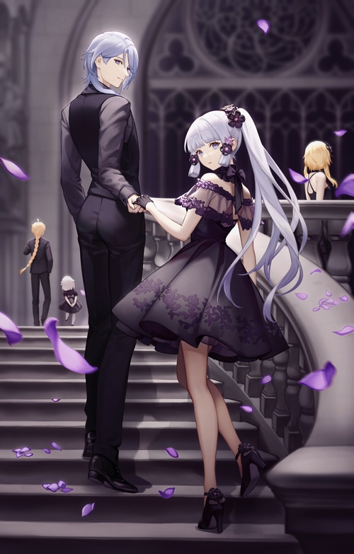 Kamisato Ayaka and Ayato in formal attire